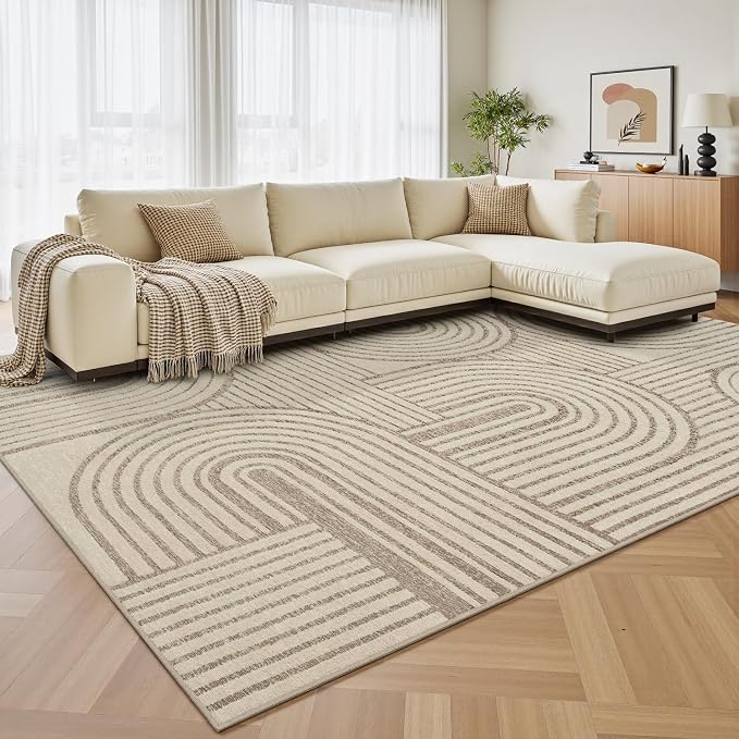 Brown Neutral 8x10 Area Rugs Textured Tufted Rugs for Living Room Bedroom Rug-Carpet Taupe Tan Geometric Moroccan Modern Rug Washable