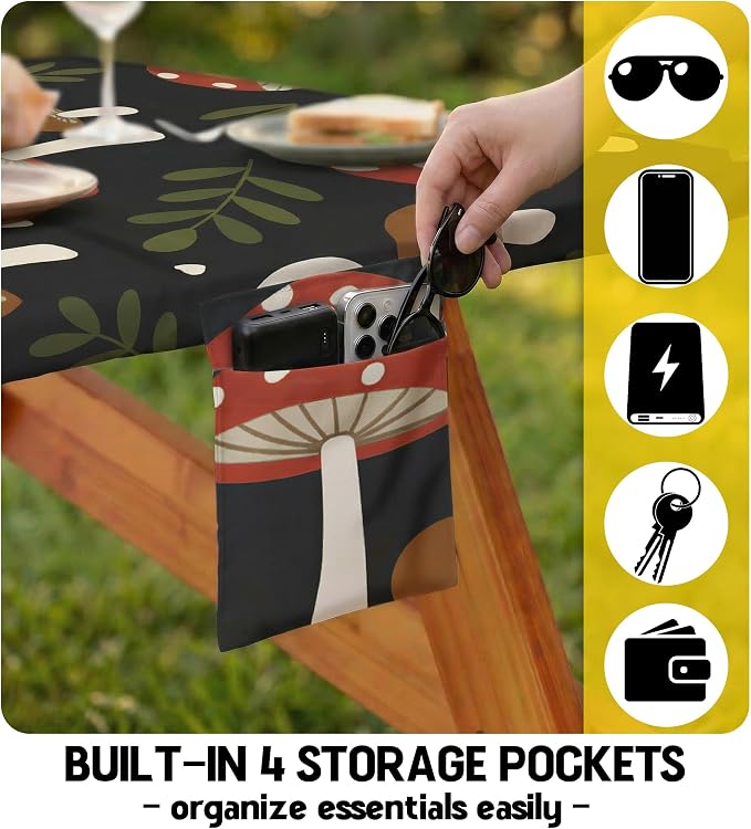 Picnic Table Cover with Bench Covers Elastic Tablecloth Camping Essentials Table Cloth Outdoor Glamping Cool Unique Fun Ideas Birthday Camping Gifts for Mother Mama Mommy Mom from Daughter Son Black