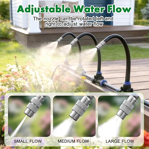 360° Adjustable Drip Irrigation System, 49FT Garden Watering System with 15 Nozzles, Water Sprinkler for Garden, Yard, Lawn, Greenhouse, Plants, Backyard Misting System