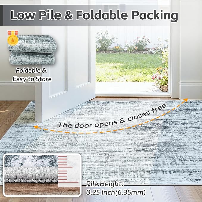 10x12 Washable Area Rug for Living Room Bedroom: Non-Slip Modern Black Grey | Machine Washable TPR Backing, Stain-Resistant Low Pile, Pet & Kid Friendly, Abstract Decor for Dining Room, Dorm, Home Office