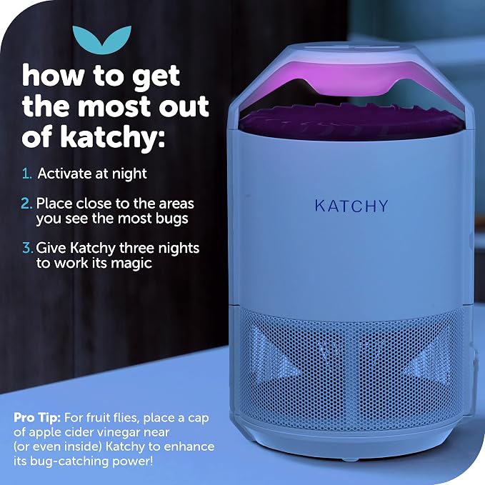 The Original Katchy Indoor Insect Trap - Fan Powered with UV Light - Fruit Fly Traps for Indoors - for Fruit Flies, Gnats, Mosquitoes, Moths (White)