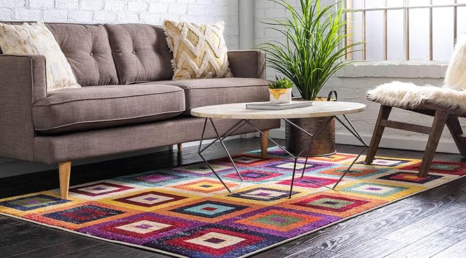 Unique Loom Estrella Collection Colorful, Geometric, Squares Modern, Abstract Area Rug (9' 0 x 12' 0 Rectangular, Multi/Beige)