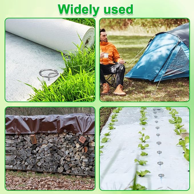 Heavy-Duty Landscape Staples – 50 Pcs 8-Inch G-Shaped Thickened Galvanized Garden Fabric Staples,Rust-Resistant Ground Cover Pins for Weed Barrier, Erosion Control & Landscaping Projects