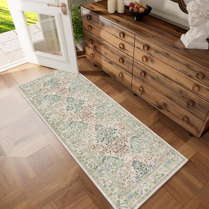 Washable Runners for Hallways Kitchen Rugs: 2'6"x8' Kitchen Runner Stain Resistant Non Slip Low Pile Soft Carpet Runner Rug for Entryway Indoor Hallway Bedroom Beside Bathroom Laundry Room