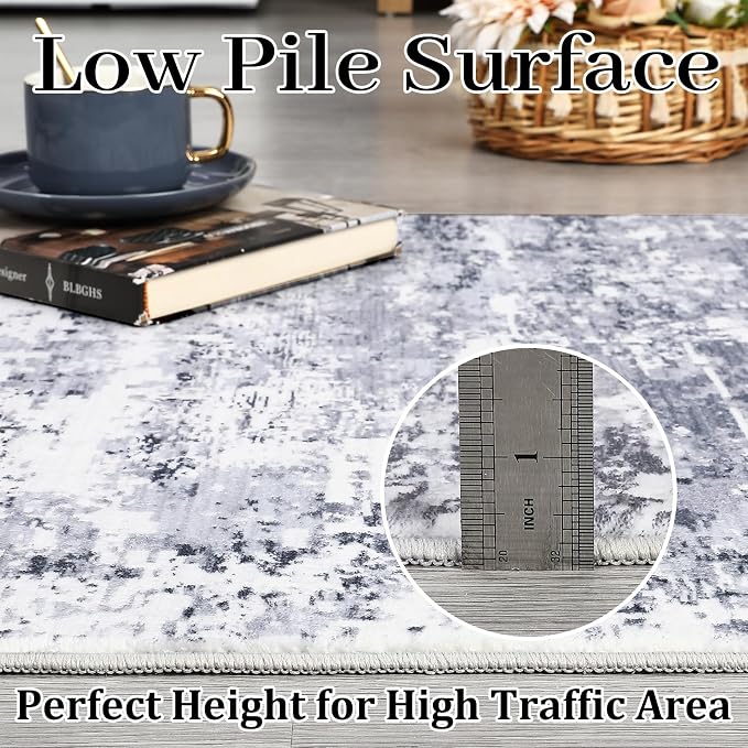 ROYHOME 6x9 Modern Abstract Area Rug Non Slip Non Shedding Low Pile Stain Resistant Rug Soft Carpet for Bedroom Living Room, Light Grey