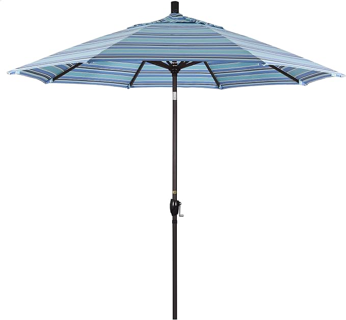 California Umbrella 9' Round Aluminum Market Umbrella, Crank Lift, Push Button Tilt, Bronze Pole
