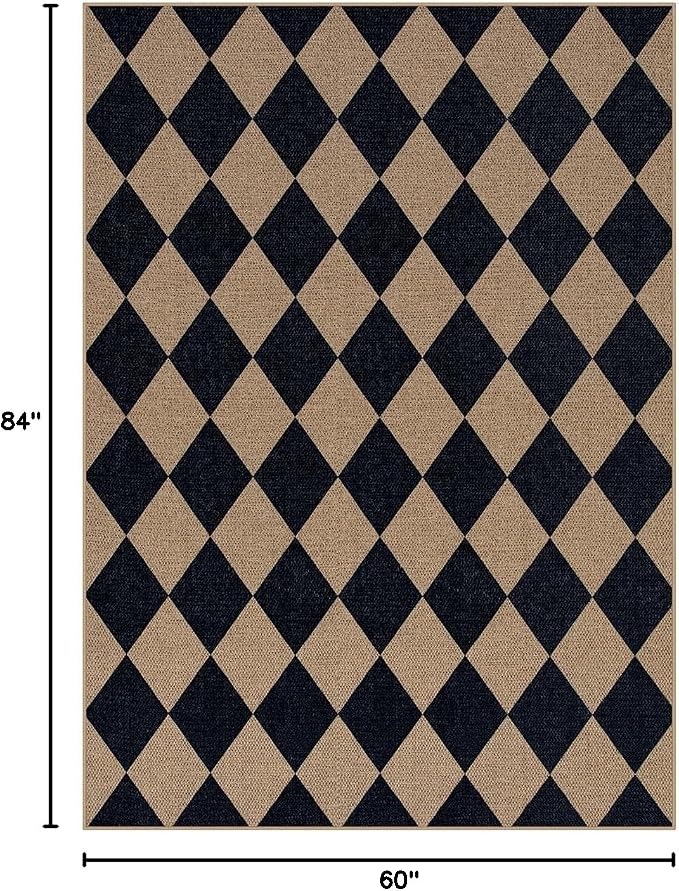 Lahome Colette Checkered Easy Jute Outdoor Rug, 5x7 Area Rugs for Living Room Nature Large Dining Room Carpet, Farmhouse Outdoor Patio Non Slip Diamond Carpet for Home Office Bedroom Backyard Deck