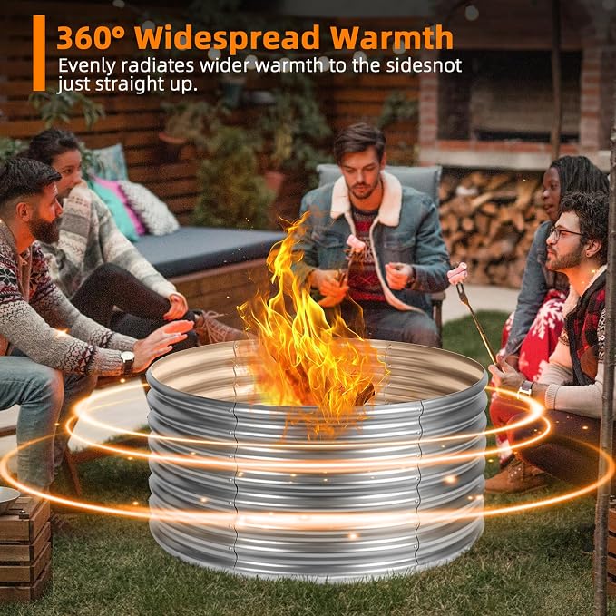 48 inch Fire Pit Ring, 4x4x2FT Galvanized Fire Ring, Wood Burning Fire Pits Ring, Outdoor Fireplace Height 2FT, Round Camp Fire Ring, Bonfire Pit for Camping, Backyard