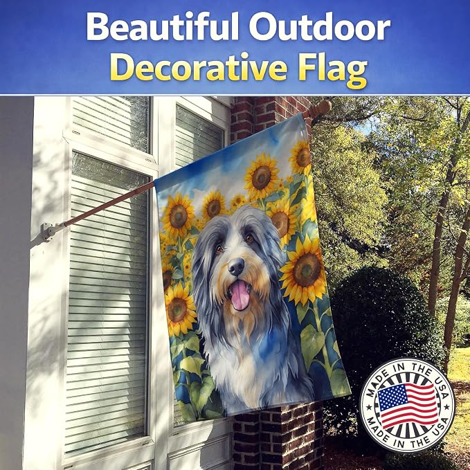 Caroline's Treasures DAC6020CHF Bearded Collie in Sunflowers House Flag Large Porch Sleeve Pole Decorative Outside Yard Banner Artwork Wall Hanging, Polyester, House Size, Multicolor