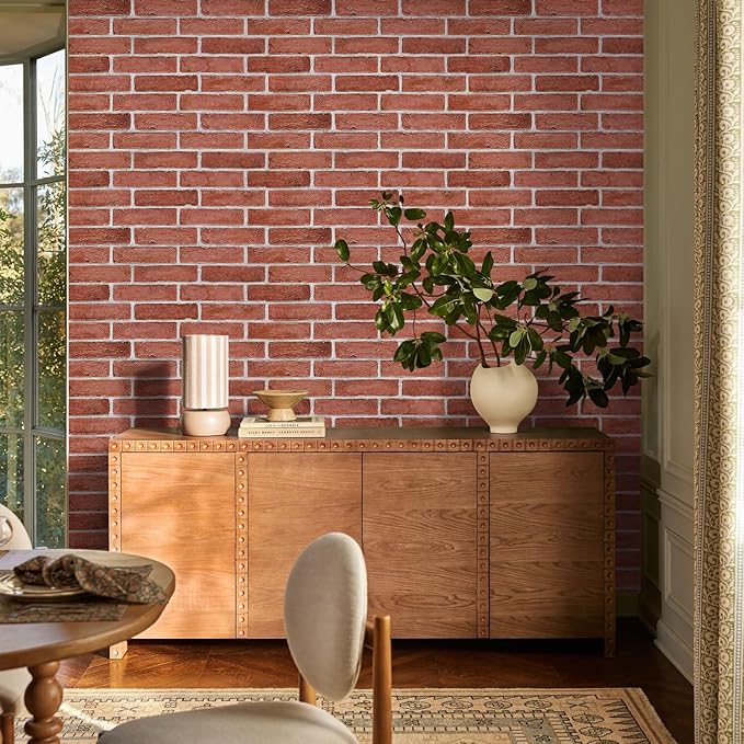 COMSTICKC 3D Faux Brick Wall Panel Peel and Stick, 3D Brick Wall Stickers, 12 pcs of 22.8" x 11.8", Not Real Brick, UrltraLight PVC Adhesive Fake Brick Backsplash Wall Covering Interior, 22.48 sq.ft