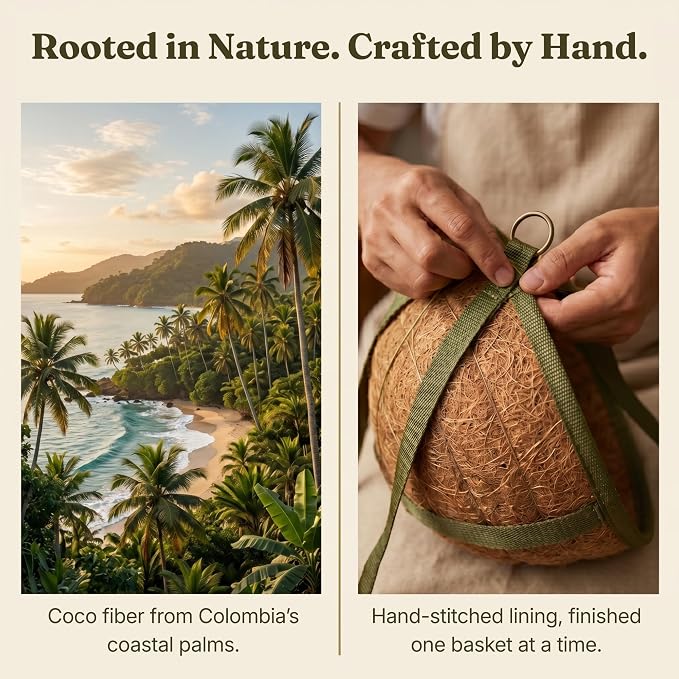 15 Inch Handmade Coco Fiber Hanging Basket 2 Pack - Hanging Planter for Outdoor Plants - Natural Boho Rustic Coconut Coir Oversize Decorative Flower Pot Holder for Porch Patio Balcony Garden