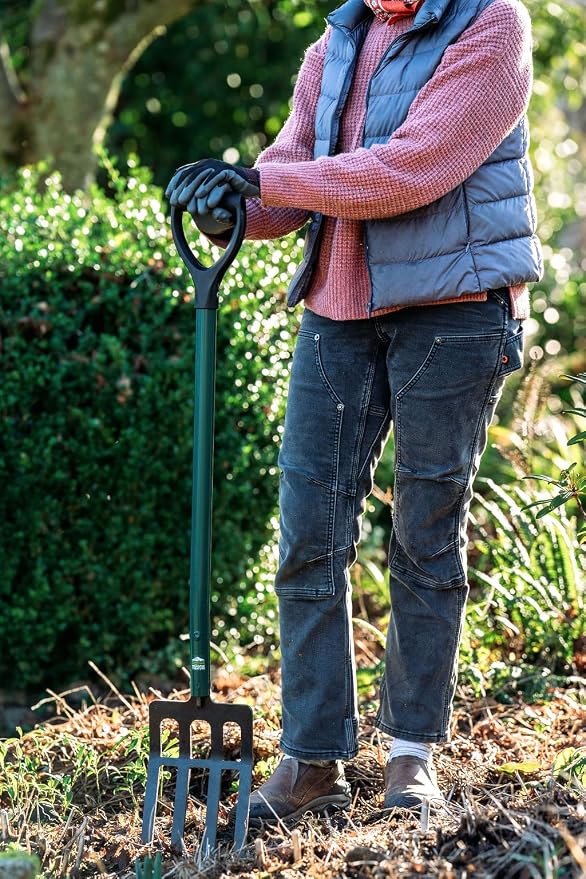 Steel-Handle Garden Fork, 42 Inch Tall, High-Strength Steel Construction
