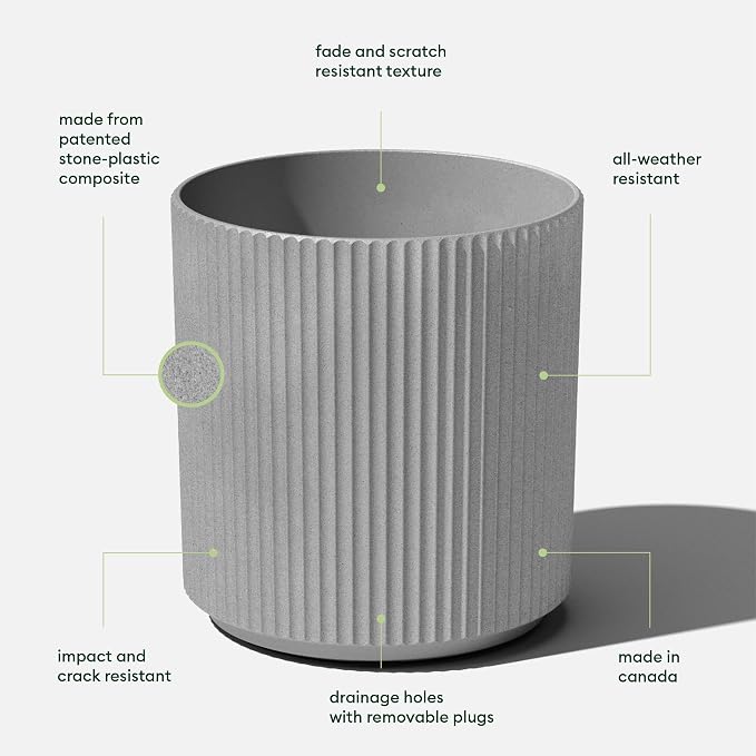 Veradek Round Demi Planter Pots for Indoor/Outdoor Garden Use | Made from Plastic - Concrete Mix with Drainage Holes | Perfect for Small to Large Succulent Plants, Flowers, Modern Interior Plants