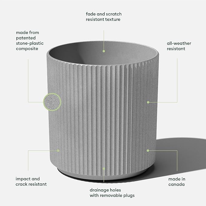 Veradek Mason Series Demi Planter - Large Round Planter for Indoor or Outdoor Patio/Balcony | Made from Plastic & Concrete with Drainage Holes | Modern Décor for Flowers, Trees, Tall Plants