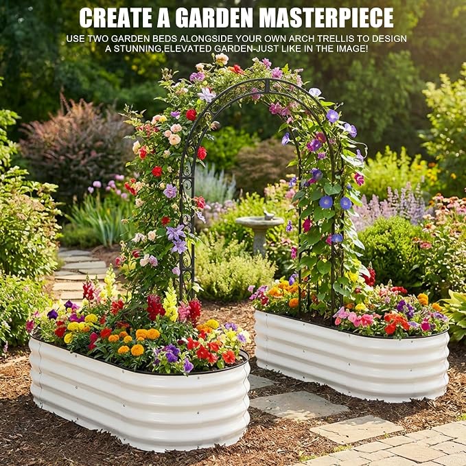Galvanized Raised Garden Bed Outdoor, 2Pcs 4x2x1ft Oval Planter Box with Rubber Strip,Metal Raised Bed Kit for Vegetables Flowers Herbs, White
