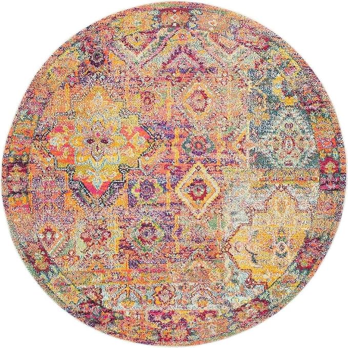 Unique Loom Monterey Collection Area Rug - Aztec (6' 1" Round Multi/Blue)