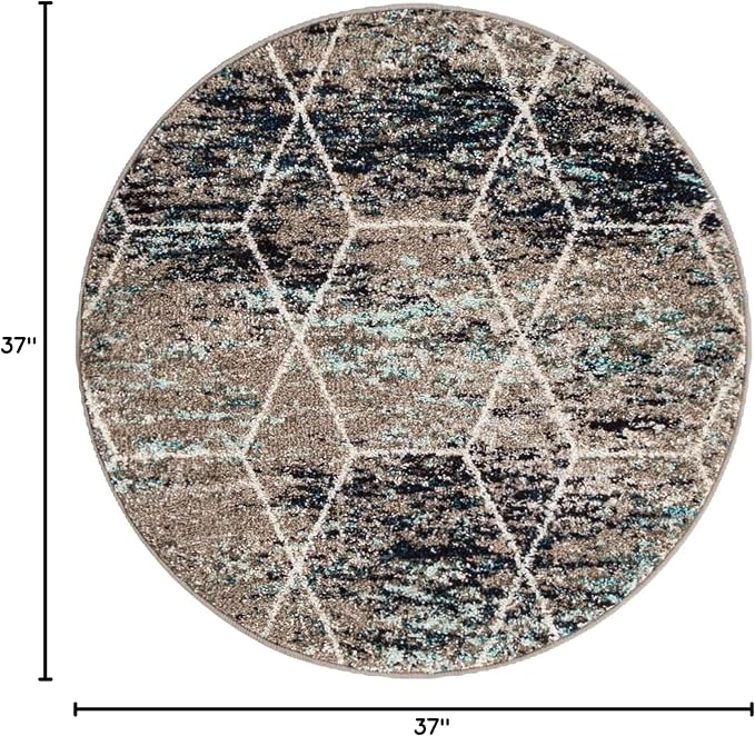 Unique Loom Trellis Frieze Collection Area Rug - Geometric (3' Round, Blue Multi/ Ivory)