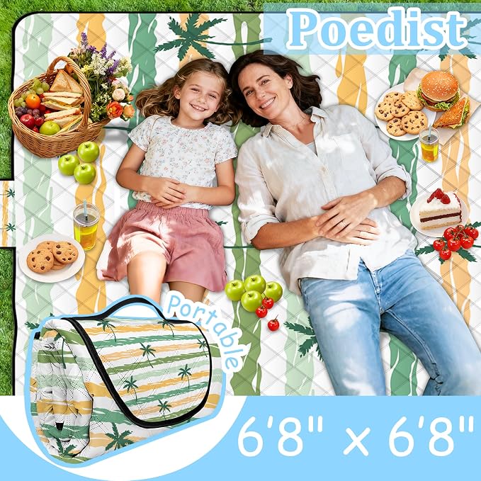 Extra Large Picnic Blanket Waterproof,80"x 80"Foldable Machine Washable Beach Blanket,Outdoor Blanket for 6-8 Adults,Suitable for Indoor Crawling,Park Beach,Camping,Hiking,Family Travel(Yellow)