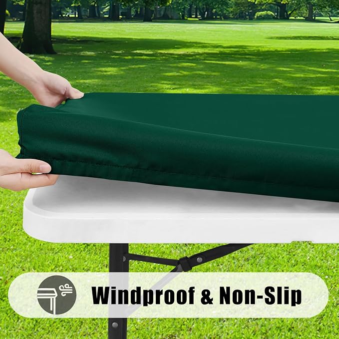 Smiry 6 Pack Rectangle Picnic Table Cloth, Waterproof Elastic Fitted Tablecloths, Washable Polyester Rectangular Patio Table Cover for Camping, Indoor and Outdoor (Dark Green, 30"x96")