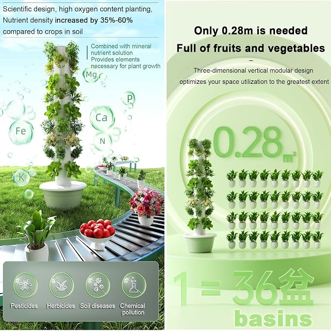 Vertical Hydroponic Grow Tower Aeroponic Tower for Fruits and Vegetables,Hydroponics Growing Kits,for Your Home Gardening System,9Layer-Withlight