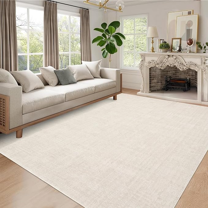 Garvee Solid Washable Rugs 5x7 Area Rugs for Living Room Bedroom Cream | Soft Non Slip Rugs for Bedroom, Low Pile Neutral Rug, Stain Resistant Foldable Carpet for Playroom Dorm, Farmhouse Rugs