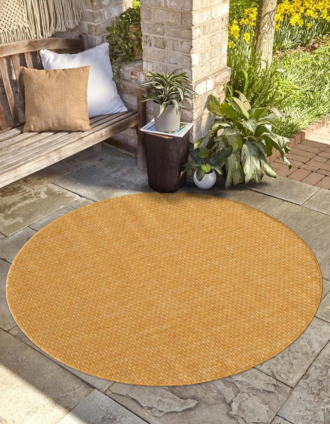 Unique Loom Collection Casual Transitional Solid Heathered Indoor/Outdoor Flatweave Area Rug (10' 8" Round, Corn Harvest Yellow)