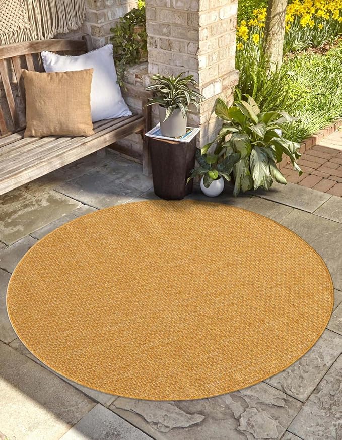Unique Loom Collection Casual Transitional Solid Heathered Indoor/Outdoor Flatweave Area Rug (7' 10" Round, Corn Harvest Yellow)