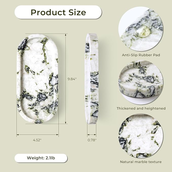 Natural Marble Vanity Tray Luxury Oval Stone Trays for Jewelry Perfume Candle, Calacatta Viola Decorative Dish for Bathroom,Bedroom,Dresser Countertop Storage Organizer for Home Decor (WH059)