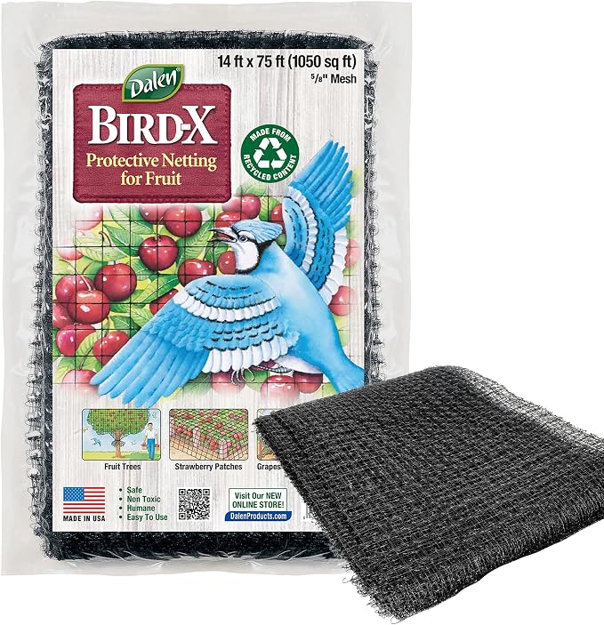 Dalen Bird-X Protective Mesh Netting for Fruit Trees, Berries, Vegetables - 14 ft x 75 ft, Black Garden Netting, 5/8-inch Mesh - Helps Deter Birds & Garden Pests, Made of Weather-Resistant Plastic