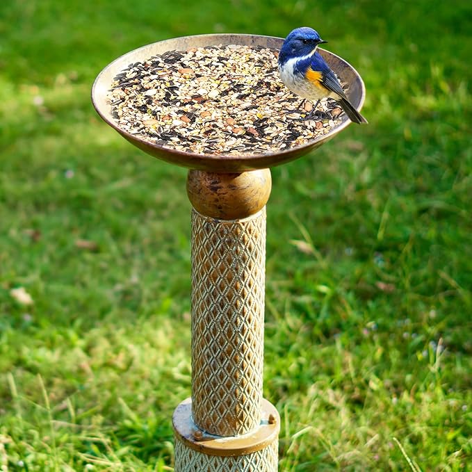 35.4"H Metal Bird Bath for Outside,Vintage Bird Bath,Garden Lawn Yard Decor | Cylindrical Base Bird Bath,Bird Feeder Seed Tray Garden,Bird Baths for Outdoors