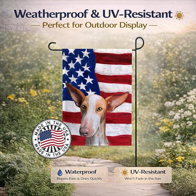 Caroline's Treasures CK6648GF Podenco Canario Dog American Flag Garden Flag Mailbox Flag Decorative Yard Flag Banner Outside Patio Artwork Yard Flower Beds, Garden Size, Multicolor