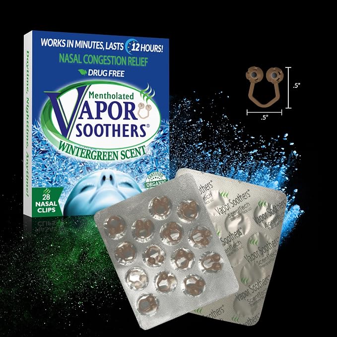 Mentholated Nasal Dilators for Breathing, Congestion, and Snoring - 28 Count Dual-Action Nose Inserts for Daytime and Nighttime Use - Hidden Nostril Opener Clips Last Up to 12 Hours - Wintergreen