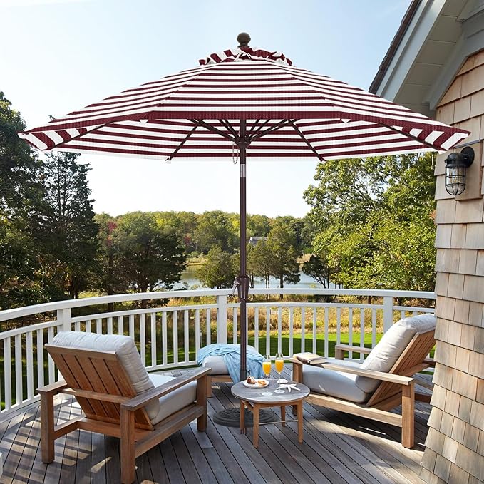 ABCCANOPY OLEFIN® 5-Year No Fading 9FT Patio Umbrella, Outdoor Table Umbrella with 8 Sturdy Ribs for Deck, Backyard, Yard (Burgundy Stripe)