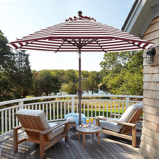 ABCCANOPY OLEFIN® 5-Year No Fading 9FT Patio Umbrella, Outdoor Table Umbrella with 8 Sturdy Ribs for Deck, Backyard, Yard (Burgundy Stripe)