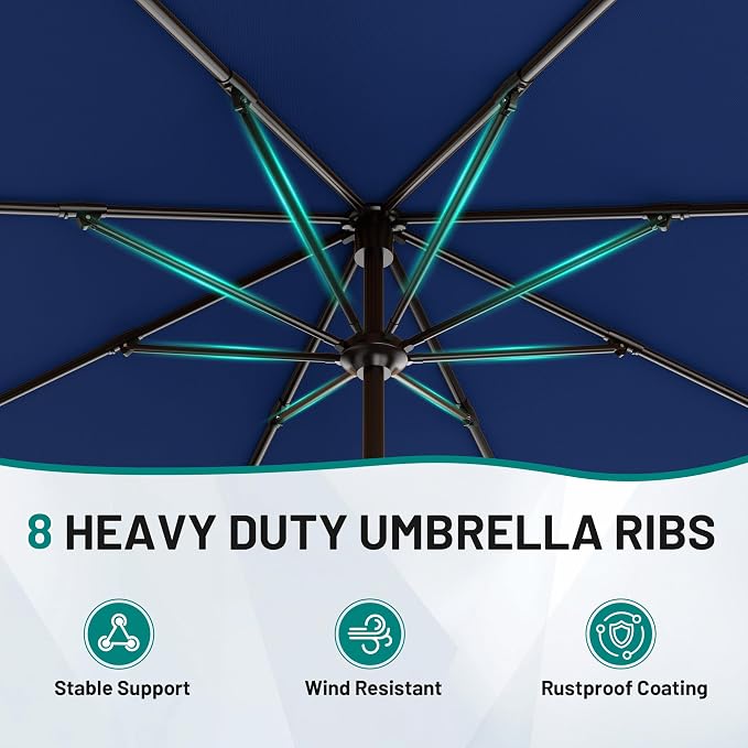 AreShark 12 FT Patio Umbrella for Outdoor, Outdoor Table Umbrella with Push Button Tilt and Crank, Outdoor Patio Umbrellas with 8 Sturdy Ribs, Patio Umbrellas for Market, Garden, Pool (Navy)