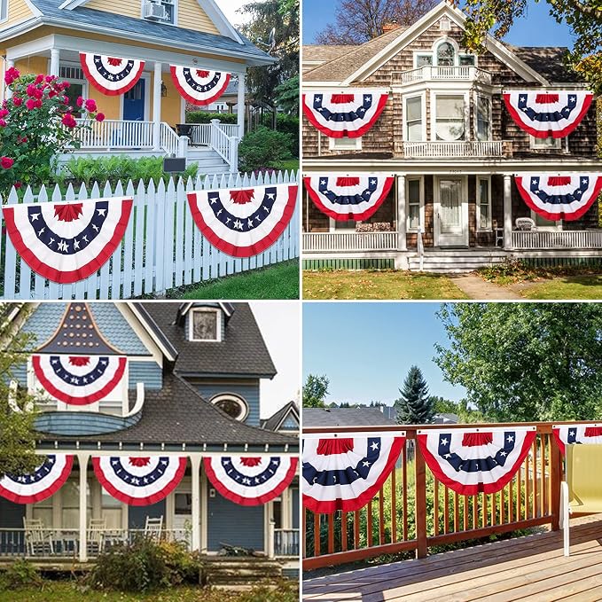 American Pleated Fan Flag, 3 x 1.5 Ft USA Patriotic Half Fan Bunting, Indoor Outdoor 4th of July Memorial Day 250th Anniversary Decorations (4 Pcs)