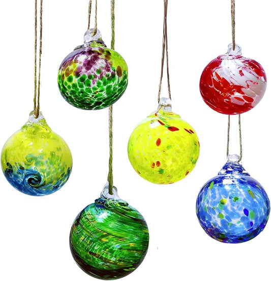 6 Pack Hand Blown Glass Christmas Ornaments - 2.3 Hanging Gazing Balls, Witch & Friendship Balls for Home Window, Outdoor Garden, Patio Decor - Gift for Mom, Wife, Women, Friends (Multicolor)