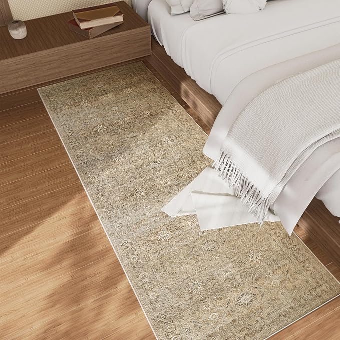 Machine Washable Runner Rugs for Entryway: 2'6"x8' Kitchen Runner Rug with Rubber Backing Non Slip Low Pile Soft Faux Wool Boho Carpet Runners for Hallways Bedroom Living Room Farmhouse Indoor