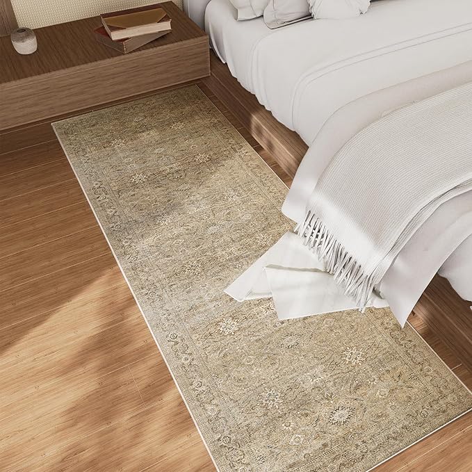 2x6 Washable Rug Runners for hallways: Non Slip Kitchen Runner Rugs with Rubber Backed Low Pile Soft Faux Wool Boho Floor Rug Soft Carpet Runner for Indoor Entryway Bedroom Laundry Living Room