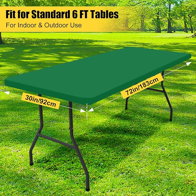 Smiry 6 Pack Rectangle Picnic Table Cloth, Waterproof Elastic Fitted Tablecloths, Washable Polyester Rectangular Patio Table Cover for Camping, Indoor and Outdoor (Hunter Green, 30"x72")