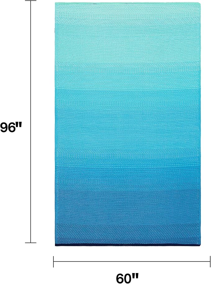 Fab Habitat Outdoor Rug - Waterproof, Fade Resistant, Crease-Free - Premium Recycled Plastic - Ombre - Patio, Porch, Deck, Balcony - Big Sur - Teal - 5 x 8 ft
