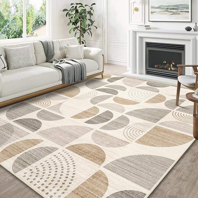 8x10 Area Rugs,Boho Washable Rugs Non Slip Modern Abstract | Large Throw Carpet for Living Room Bedroom Bedside Dining Room Soft Low Pile Floor Indoor Bohemian Neutral Beige
