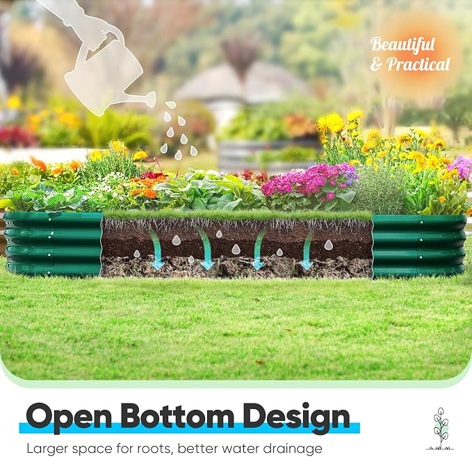 Quictent Raised Garden Bed Kit Oval Galvanized Metal Planter Box for Vegetables Outdoor Backyard Dark Green 6x3x2 ft