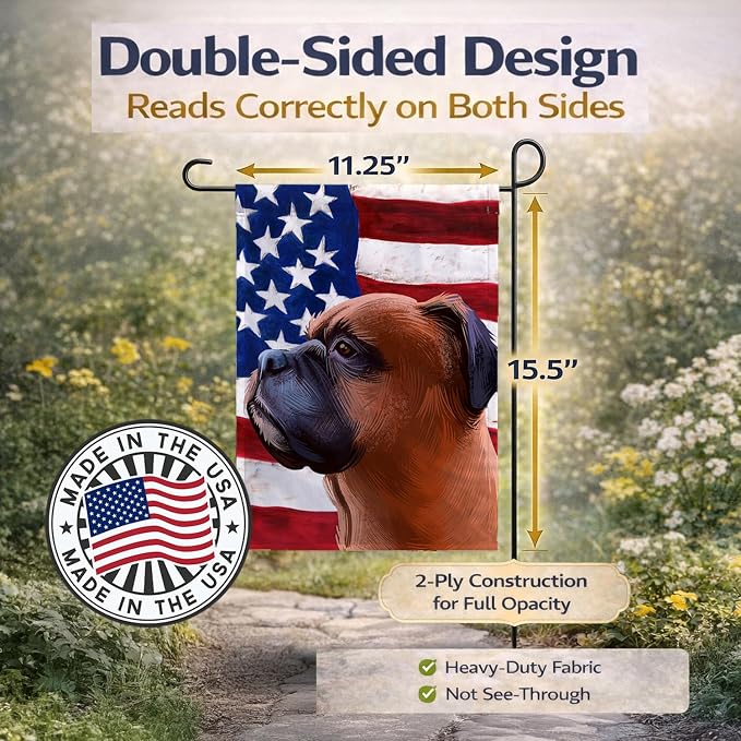Caroline's Treasures CK6454GF Boxer Dog American Flag Garden Flag Mailbox Flag Decorative Yard Flag Banner Outside Patio Artwork Yard Flower Beds, Garden Size, Multicolor