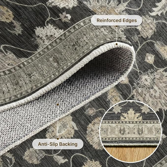 Washable 4'x6' Vintage Area Rug for Bedroom Living Room | Farmhouse Carpet For Bedroom Kitchen Office Hallway Entryway Printed Pattern Non-Slip Soft Stain-Resistant Easy To Clean