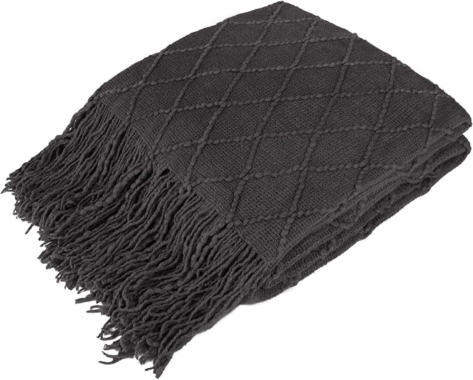 PAVILIA Dark Gray Knit Throw Blanket for Couch, Twin Bed, Soft Knitted Farmhouse Sofa Throw for Living Room, Lightweight Decorative Summer Blanket for Chair, Outdoor Textured Boho Blanket, 60x80