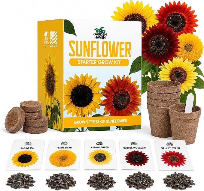 Sunflower Seed Growing Kit -All in One Sun Flower Garden Kit - A Complete Sunflower Gift - Beginner Starter Plants- Seed Variety Pack
