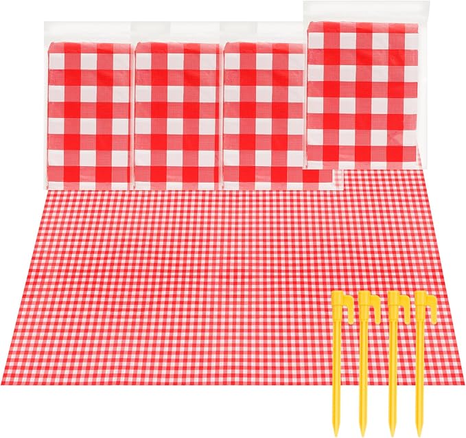 4 Pcs Disposable Outdoor Picnic Blankets 70.9''x70.9'' Portable Pocket Blanket Foldable Waterproof Picnic Mats Sandproof Beach Blanket with Ground Spikes for Beach Travel Hiking Camping