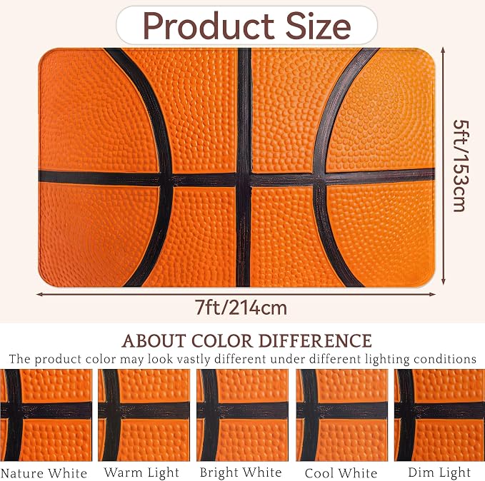 Cool Basketball Washable Area Rugs 5x7,Sports Ball Themed Area Rug for Living Room Bedroom,Indoor Non-Slip Large Throw Carpet for Kitchen Entryway Bathroom Office