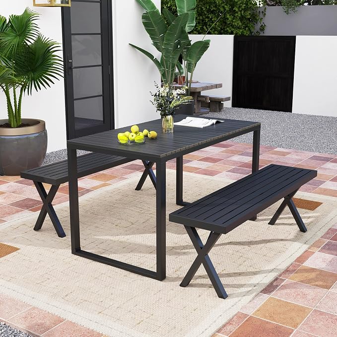Giantex 2 Pack Outdoor Bench, 54" Metal Garden Bench with Slatted Seat, X-Shaped Legs, Heavy-Duty Patio Backless Loveseat, Load 800 LBS, 2-Person Park Bench for Lawn, Yard, Porch, Black